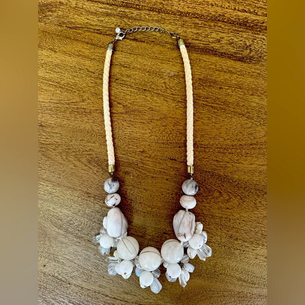 Cool/chunky — white and clear stone necklace.